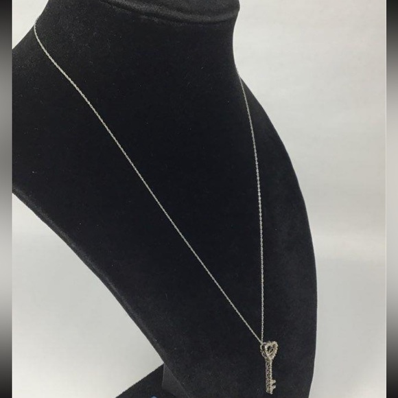 Women’s 10K White Gold Necklace And Key Pendant With Diamonds - Picture 3 of 6